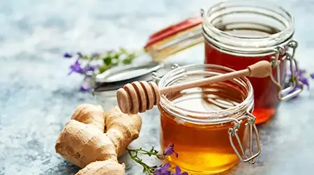 Honey Ginger: Honey with ginger helps calm throat irritation.